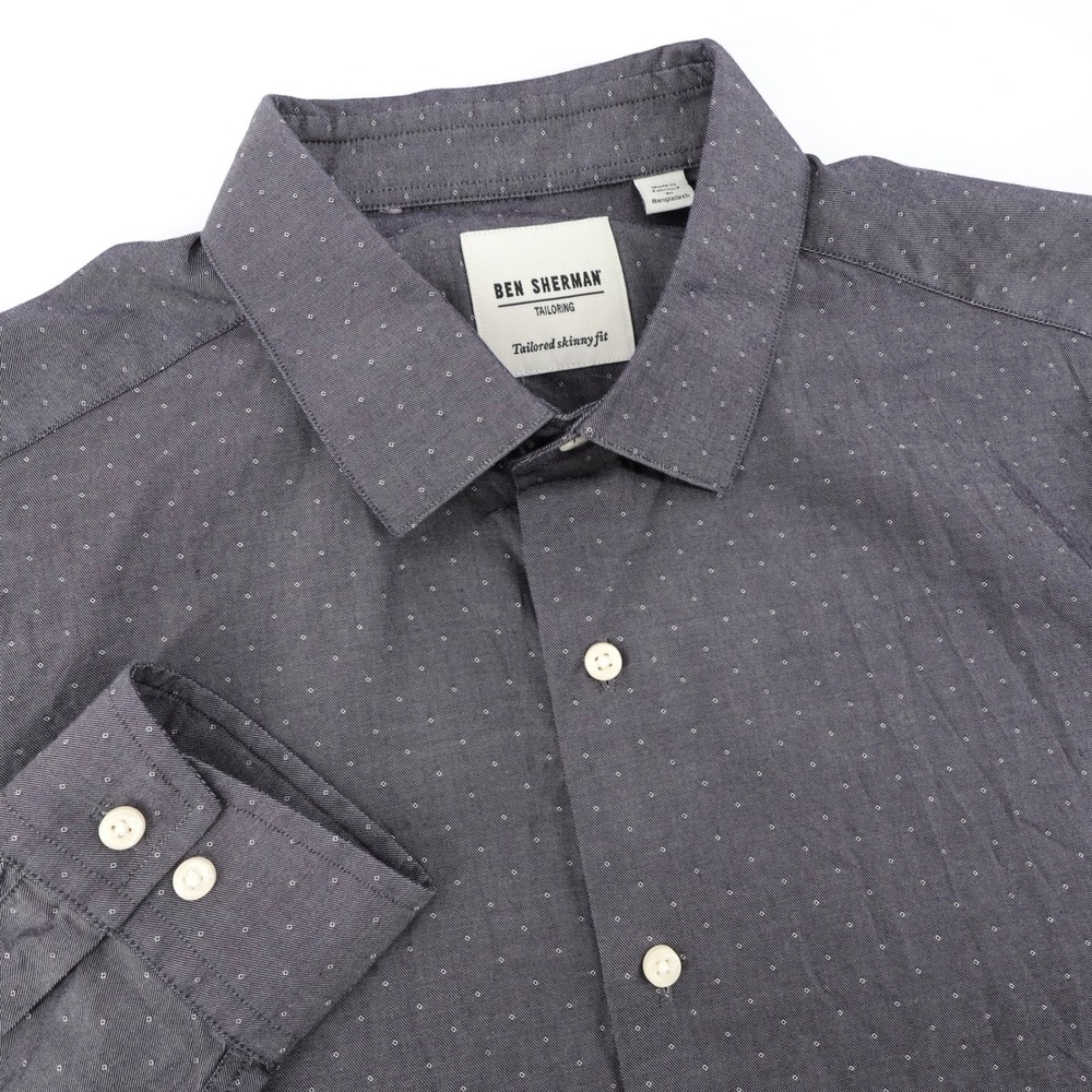 Ben Sherman Tailoring Micro Dot Button Down Shirt Grey Mens 16-34/35 Large